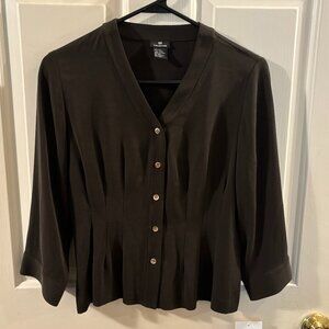 DD Collection Women's Mocha Brown Button-Up Blouse ~ 92% Silk ~ Size: 2 ~ NWT